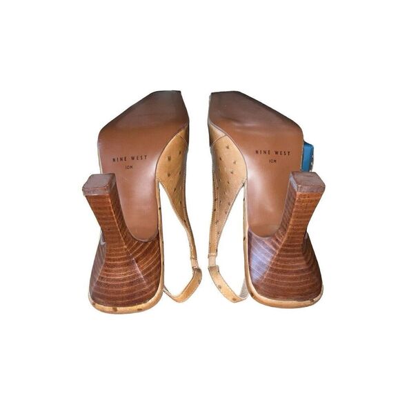 Nine West - Natural Color - Mileage - Square Toe Slingback Heels Womens Size 10 - Picture 10 of 11